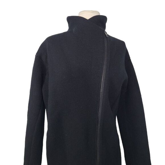 Vince Ribbed 100% Wool Black Sweater Jacket Sz S Heavy Knit Asymmetric Zip - Picture 2 of 10